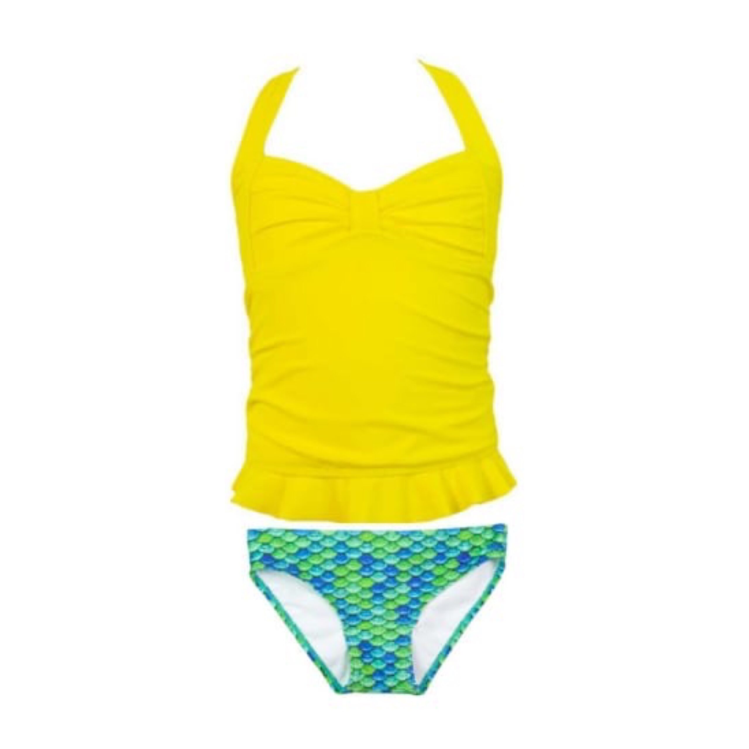 Swimwear Clamshell Tankini Set (Yellow & Aussie Green Bottom)
