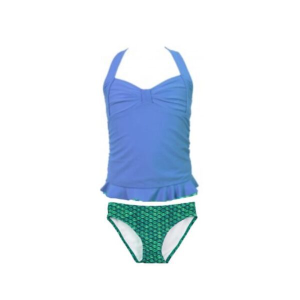 Swimwear Clamshell Tankini Set (Blue & Celtic Green Bottom)