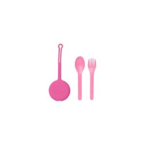 OMIE FORK,SPOON & POD SET BUBBLE PINK
